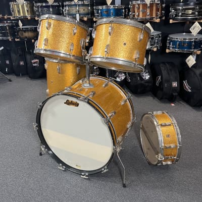 Vintage 60's Ludwig Hollywood Outfit 12/12/16/22" Drum Set Kit with matching 14" Jazz Fest Snare in Sparkling Gold Pearl image 1