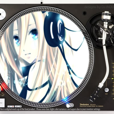 DJ Industries Headphone Girl Anime  - DJ slipmat for vinyl LP record player turntable