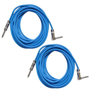 Seismic Audio SAGC20R-BLUE-2PACK Straight to Right-Angle 1/4" TS Guitar/Instrument Cables - 20" (Pair)