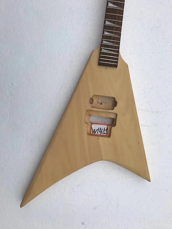 Unfinished Flying V Style Guitar Body with Maple Neck and Reverb