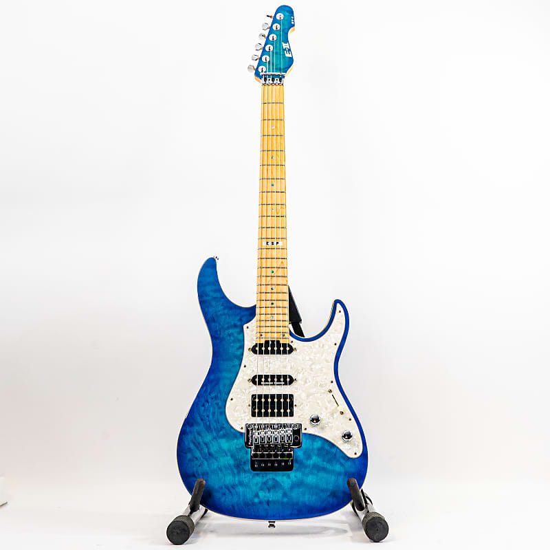 ESP E-II ST-1 Electric Guitar Quilted Blue Burst w/ Matching Headstock, 24  frets, HSS Pickups