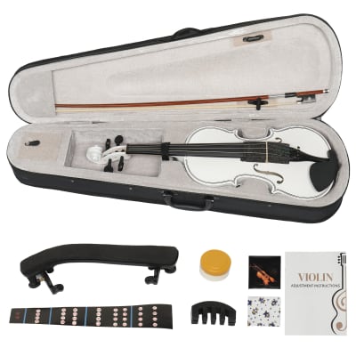 Full Size 4/4 Violin Set for Adults, Beginners, Students with Hard Case, Violin Bow, Shoulder Rest, Rosin, Extra Strings 2020s - White image 12