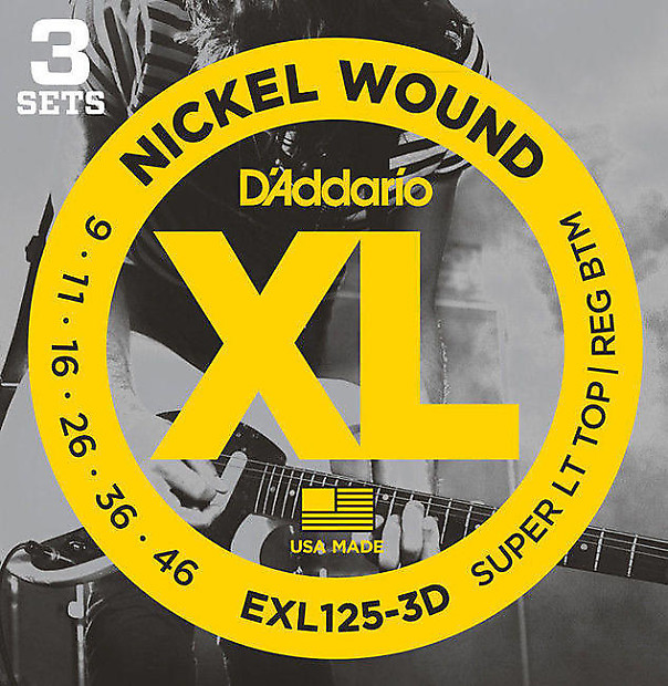 D'Addario EXL125-3D Nickel Wound Electric Guitar Strings Super Light Top / Regular Bottom Gauge 3-Pack image 1