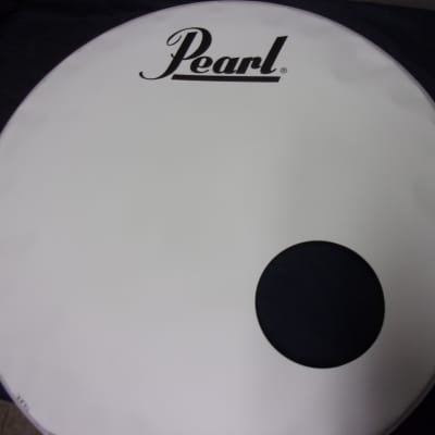 New Pearl 22" Coated White w/Black Script Logo Bass Drum Resonator Head sound hole image 6