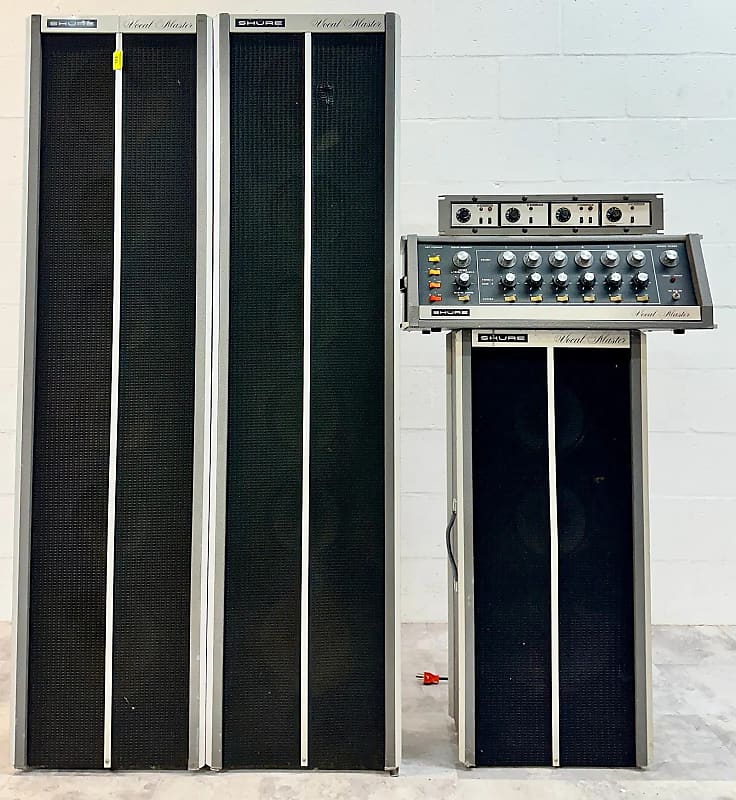 1970s Shure Vocal Master PA System w/Voice Gate Unit, 2 Tower Speakers &amp; Monitor Speaker  			