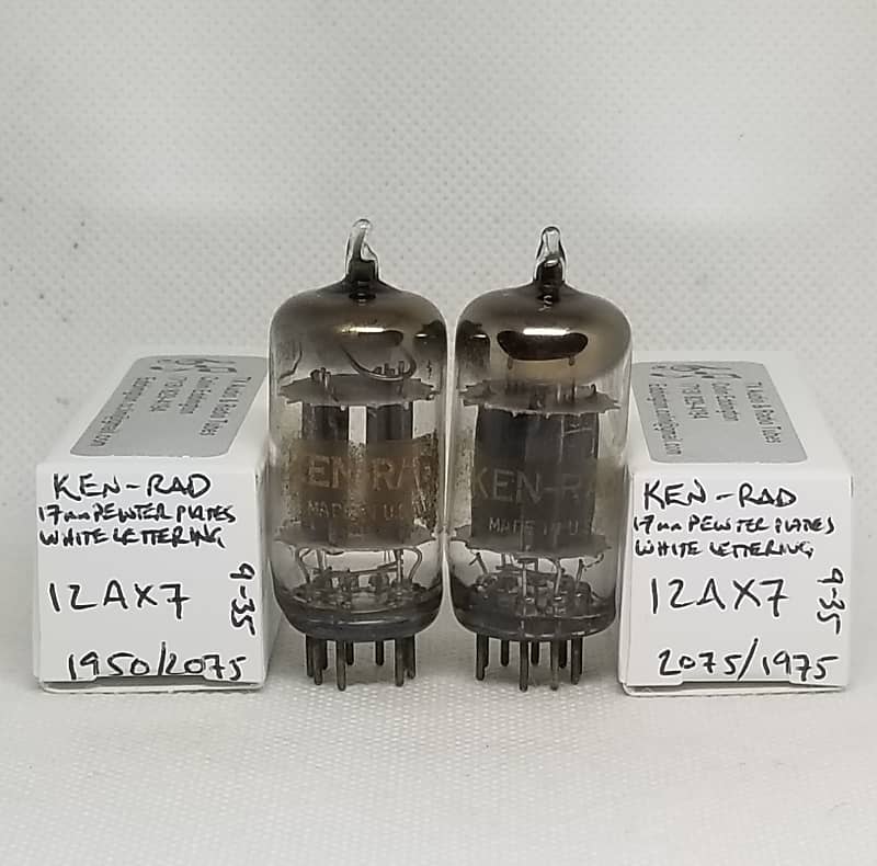 Ken-Rad 12AX7 Long Pewter Plates Matched (6.0%) Pair NOS ECC83 