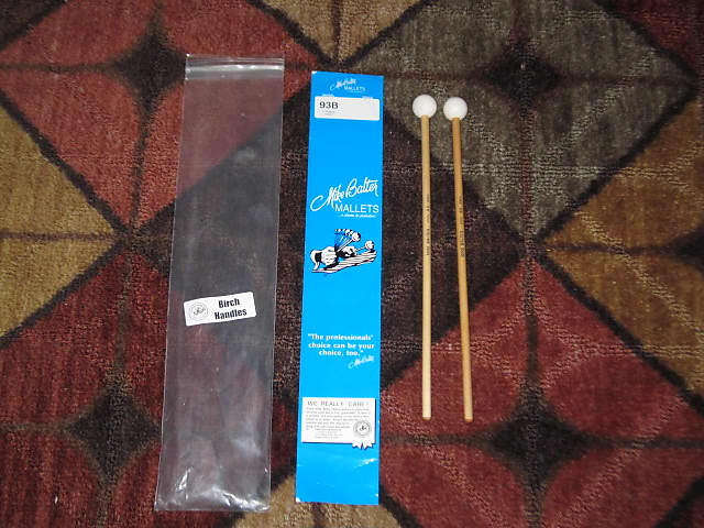 one pair new old stock near A+ Mike Balter MB93B (93B) Extra Hard Keyboard Mallets, 1 plastic (phenolic) round white HEADS and natural birch HANDLES - mid to late 1990s (+ packaging) Unwound Series image 1