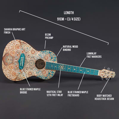 Lindo Sahara Nylon Strings Electro Acoustic Travel Guitar | BS3M Mic Piezo Blend Preamp / LCD / EQ / Tuner | Nautical Star 12th Fret Inlay | Graphic Art Finish | 20th Anniversary Special Edition image 2