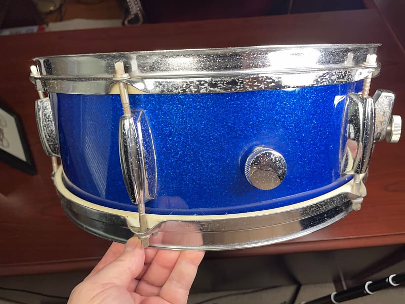 Unbranded  MIJ Unbranded 5.5" x 14" Snare Drum 1960's Blue Sparkle Wrap 60's Blue Sparkle image 1