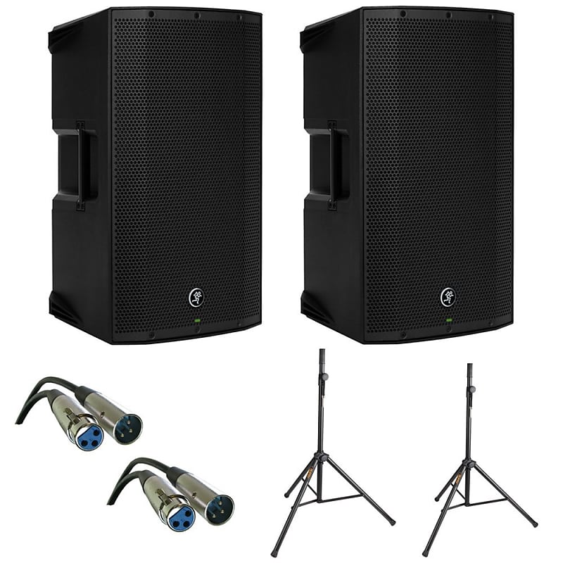Mackie Thump12BST Boosted -1300W 12" Advanced Powered Loudspeaker (Duo) with (2) SS-4420 Steel Speaker Stand and (2) XLR-XLR Cable image 1