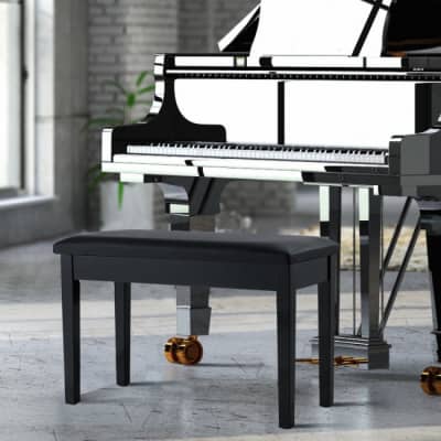 Donner Black Wood Two-Seater Cushioned Piano Bench with Storage