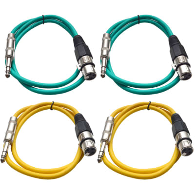 4 Pack of 1/4 Inch to XLR Female Patch Cables 2 Foot Extension Cords Jumper - Green and Yellow image 1