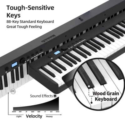 Folding Piano Electric Piano Keyboard With Stand Full Size Upgrade Wood Grain Touch Sensitive 88 Keys Digital Piano With Bluetooth Midi Portable Piano Keyboard For Beginners ?Deep Black? image 4