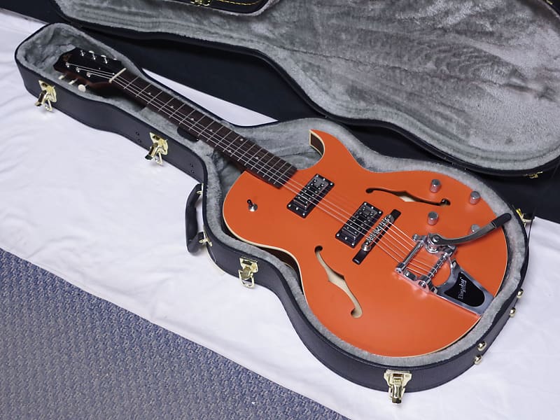 The Loar hollowbody electric guitar - NEW Thinbody Archtop Orange LH-306T Bigsby Tremolo w/ CASE image 1