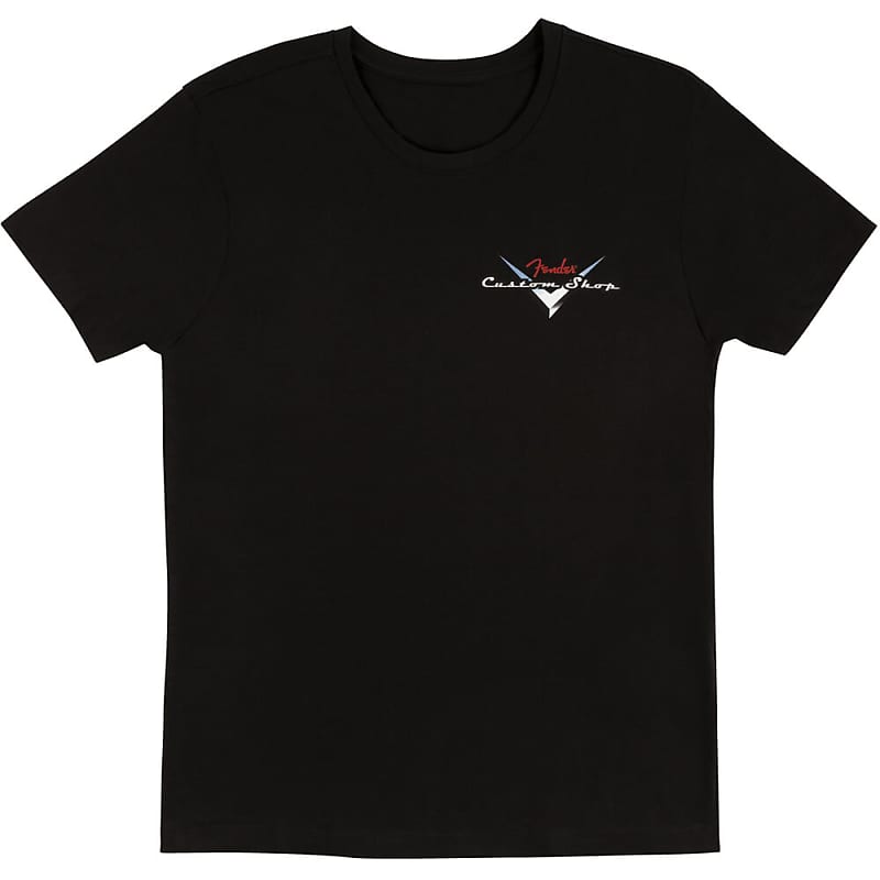 Fender Custom Shop T Shirt Black with Red Silver Logo Large