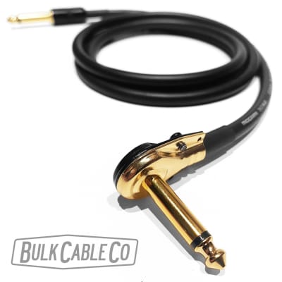 6 FT - Mogami 3082 Speaker Cable - Pancake Right Angle RA to Short Straight Stubby ST 1/4" Connectors - Black Housing / Gold Plug - Amp Head To Cabinet