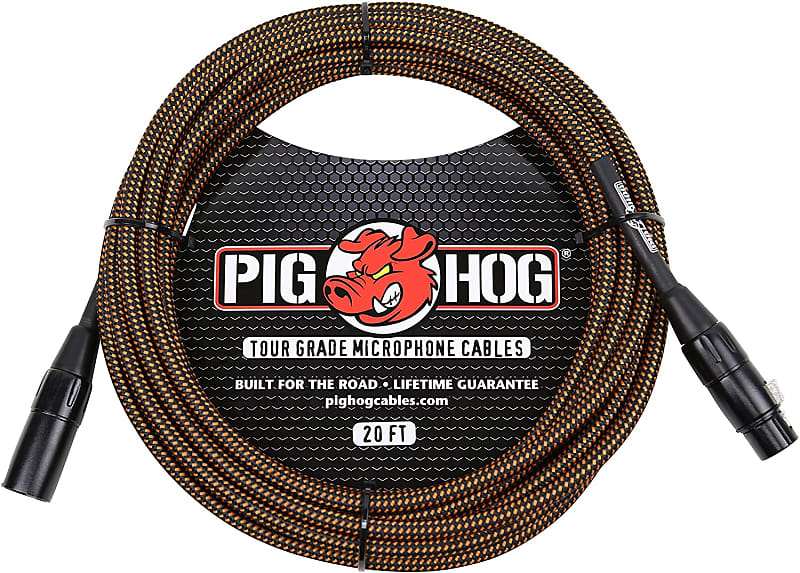 Pig Hog - PHM20ORG -XLR Male to XLR Female Woven Cable - 20 ft. - Black & Orange image 1