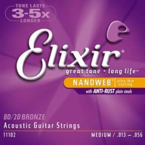Elixir 11102 Nanoweb 80/20 Bronze Custom Medium Acoustic Guitar Strings (13-56) image 2