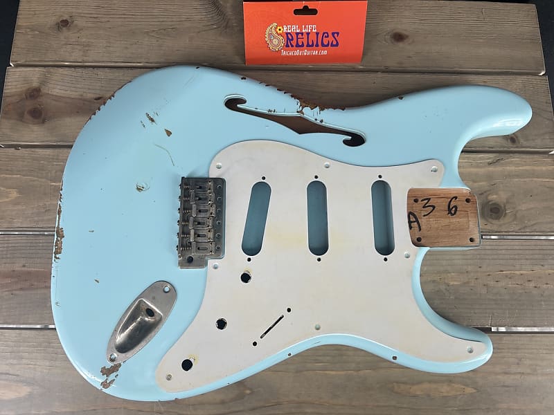 Real Life Relics Thinline F Hole Strat® Stratocaster® Body Aged Sonic Blue image 1