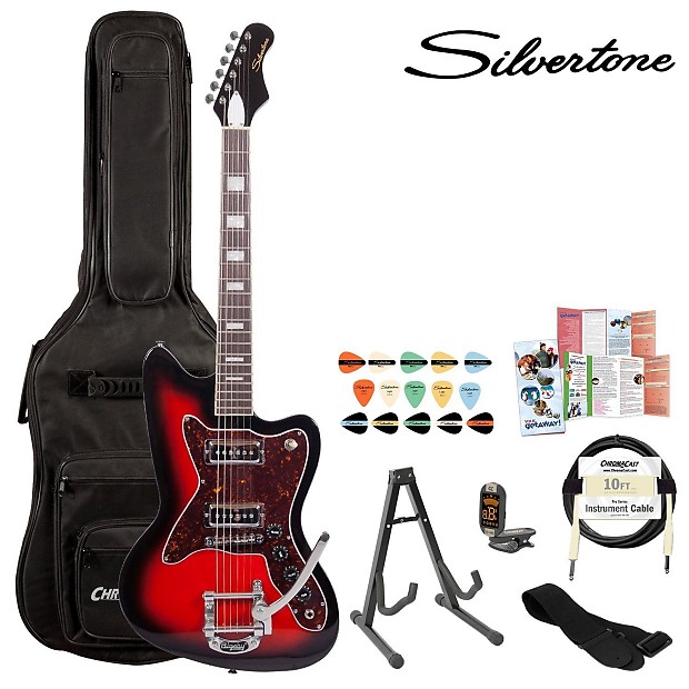 Silvertone Classic 1478 RSB Red Sunburst Electric Guitar Kit w Gig Bag Tuner