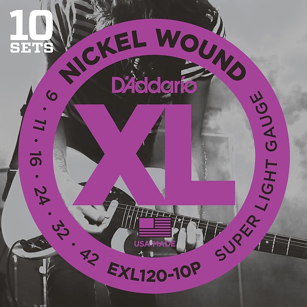 D'Addario EXL120-10P Nickel Wound Electric Guitar Strings, Super Light Gauge 10-Pack image 1