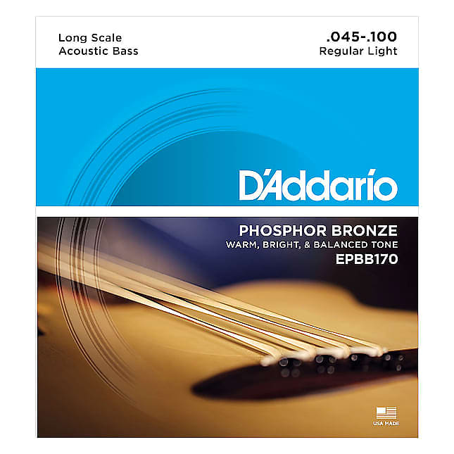 D'Addario EPBB170 Phosphor Bronze Acoustic Bass Strings, Regular Light 45-100, Long Scale image 1