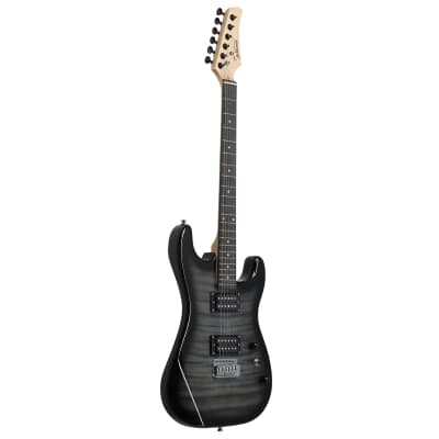 Glarry GST Stylish H-H Pickup Tiger Stripe Electric Guitar Kit with 20W AMP, Bag, Guitar Strap 2020s -Black image 12