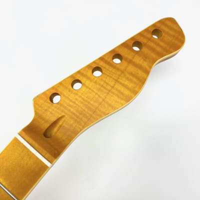 Tele-Style Neck, Beautiful Vintage Amber Tiger Flame Maple w/ Flame Maple Fingerboard, Cream Binding image 5