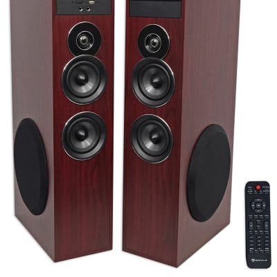 Rockville TM80C Cherry Powered Home Theater Tower Speakers 8" Sub/Bluetooth/USB image 1