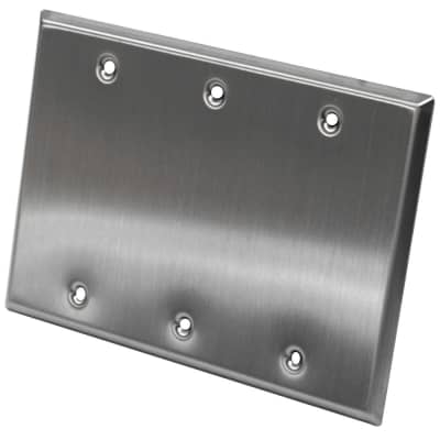 Seismic Audio Blank Stainless Steel 3 Gang Wall Plate - For Cable Installation image 1