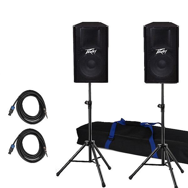 Peavey PV115 Passive PA Speaker Pair w/ Tripod Stand Pair