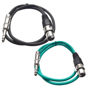 Seismic Audio SATRXL-F3-BLACKGREEN 1/4" TRS Male to XLR Female Patch Cables - 3' (2-Pack)