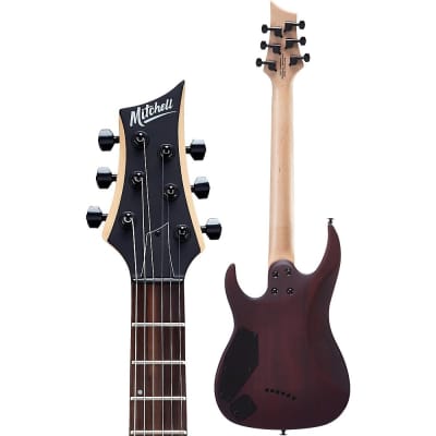 Mitchell MM100 Mini Double-Cutaway Electric Guitar Walnut Stain image 4
