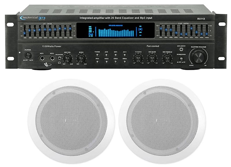 Technical Pro RX113 Home Theater Amplifier Receiver+(2) 6.5&quot; Ceiling Speakers  			