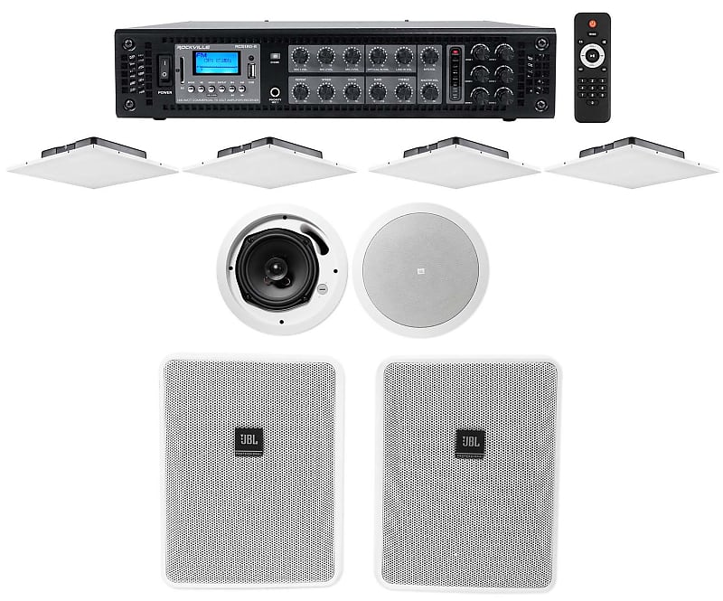 4) JBL drop Ceiling+4) 6.5&quot; Ceiling/Wall Speakers+6-Zone Amp 4 Office/Restaurant  			