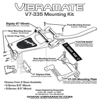 Bigsby B7 plus V7-335 Vibramate E Series 8.5 Inch Vibrato Set for Arch Top Guitars image 3