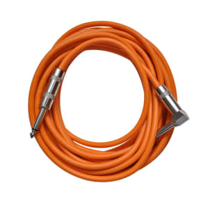 2 Pack of Orange 20 Foot Right Angle to Straight Guitar Instrument Cables image 2