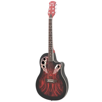 Glarry 41 inch Full-Size Cutaway Acoustic-Electric Guitar Grape Voice Hole Spruce Top Round Back 2020s - Sunset Red image 8