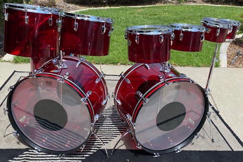 Ludwig Vintage 1970's 9 Piece Red Vistalite Double Bass Drum Reverb