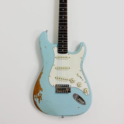 Haze HSVTGSTG Sky Blue HST Relic Electric Guitar, Aged Hardware for sale