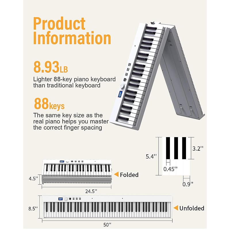  Folding Piano Keyboard, 88 Keys Full Size Semi