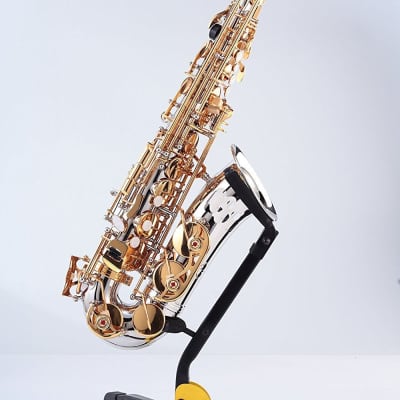 OPUS 351NL Eb ALTO SAXOPHONE, NICKEL PLATED BODY, DARK GOLD LACQUER KEYS, HIGH #F KEY,  LEATHER PADS, ABS CASE image 2