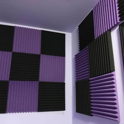 48 MEGA Pack Black Purple 1" x 12" x 12" Acoustic Wedge Studio Foam Sound Absorption Wall Panels image 1