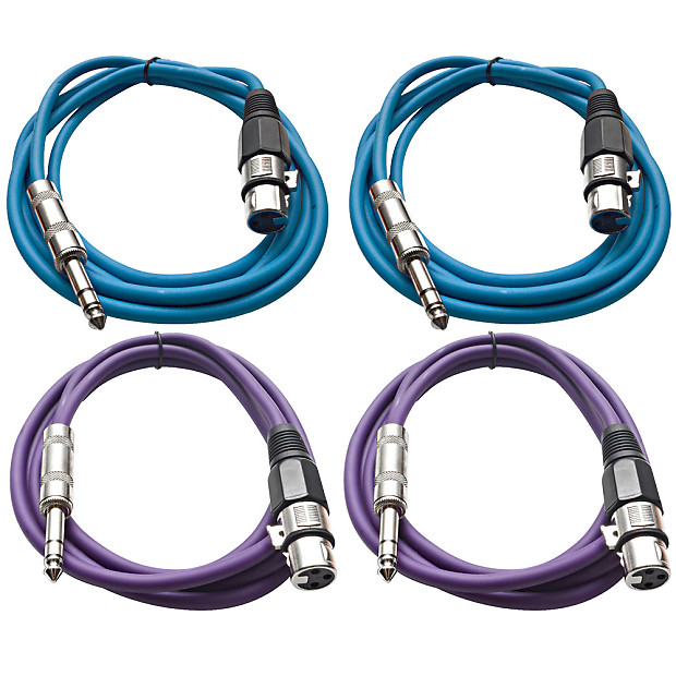 Seismic Audio SATRXL-F6-2BLUE2PURPLE 1/4" TRS Male to XLR Female Patch Cables - 6' (4-Pack) image 1