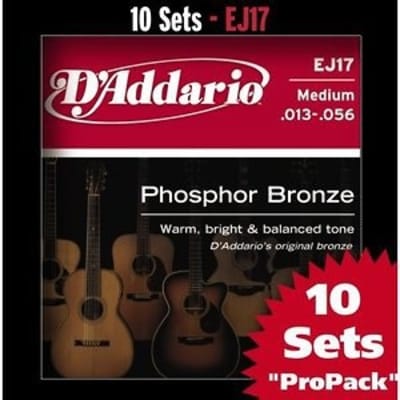 D'addario Phosphor Bronze Acoustic Guitar Medium EJ17 Strings  - 10 sets Pro Pack for sale