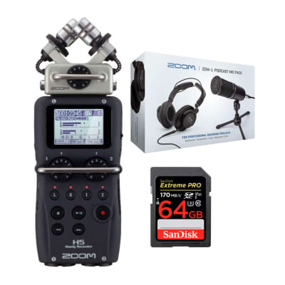 Zoom H5 Portable Handy Recorder with Interchangeable X/Y Mic Capsule, ZDM-1 Podcast Microphone Pack and 64GB SD Card Bundle