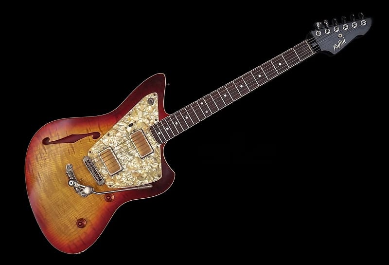 2022 Rufini Montefalco Aged Cherry Sunburst Nitro Stainless Steel Frets AAA Quilt Curly Maple Top AAA Birdseye Neck Duesenberg Vibrato MINT image 1