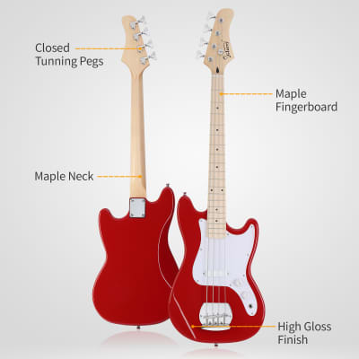 Glarry 4 String 30in Short Scale Thin Body GB Electric Bass Guitar with Bag Strap Connector Wrench Tool Red image 9