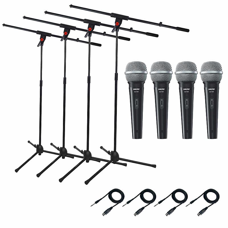 (4) Shure SV100W MultiPurpose Dynamic Microphones + Stands Reverb