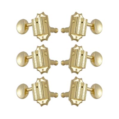 Grover 135 / 136 Kluson Deluxe Style Tuners 3 x 3 w/ Bolt Bushing (Gold, Round) image 2